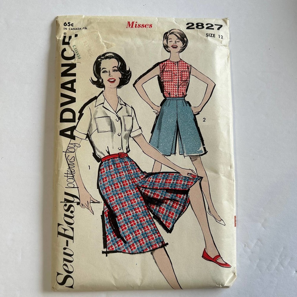 Vintage 1960's Advance Pattern #2827 Misses Blouse‎ and Culotte Size 12